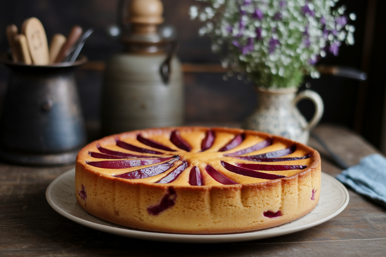 clafoutis-prunes-table-bois-cuisine-rustique