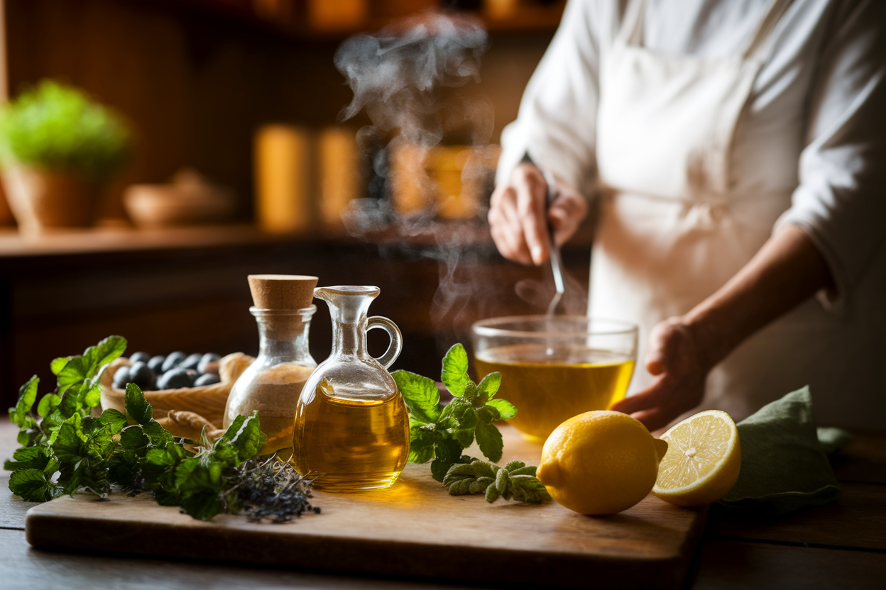 cuisine-rustique-personne-agee-the-herbes